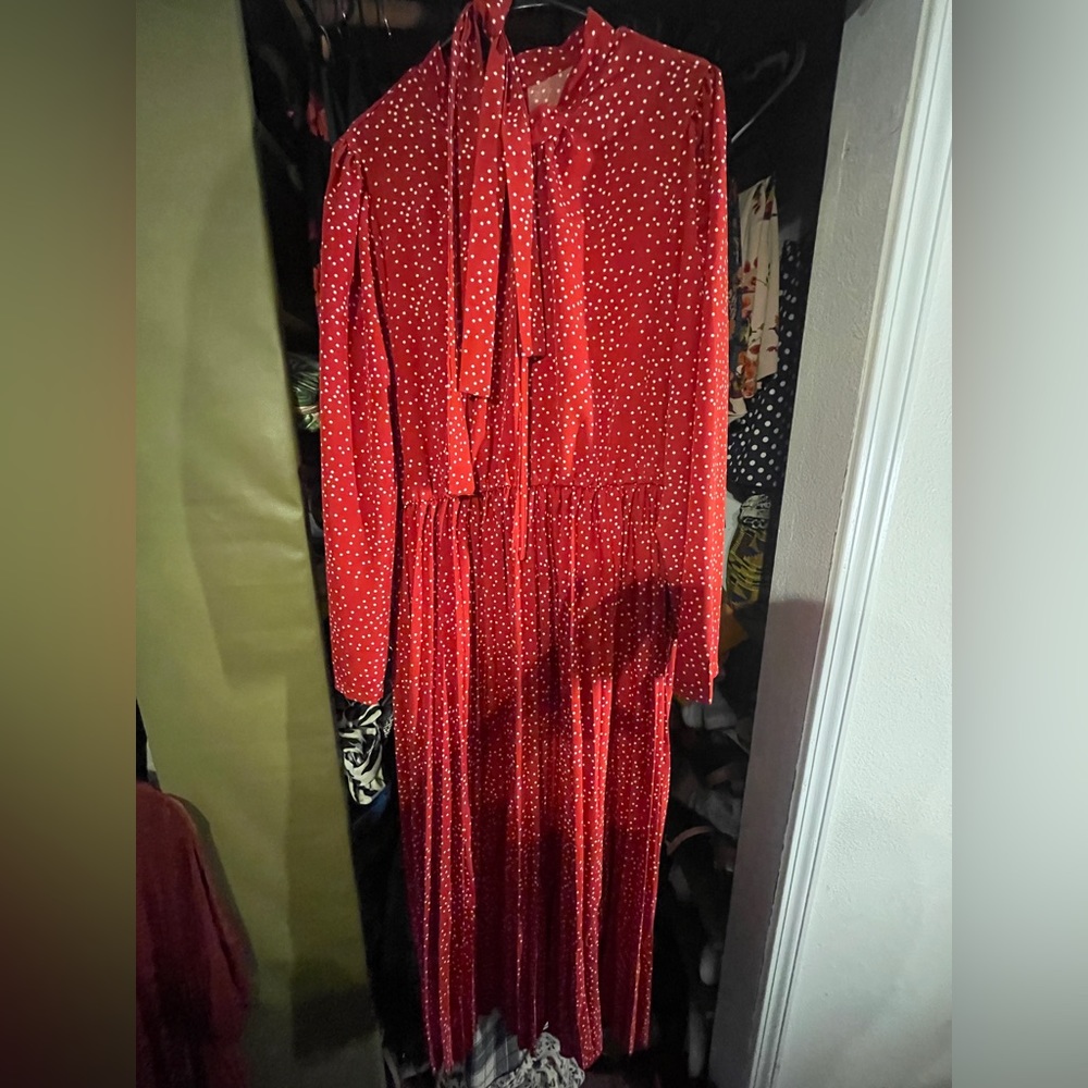 Red and white polka dot maxi dress